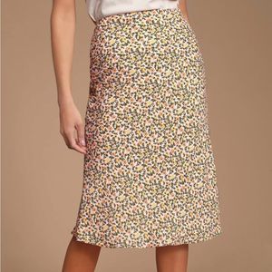 Good Times Blush Floral Print Bias Cut Midi Skirt